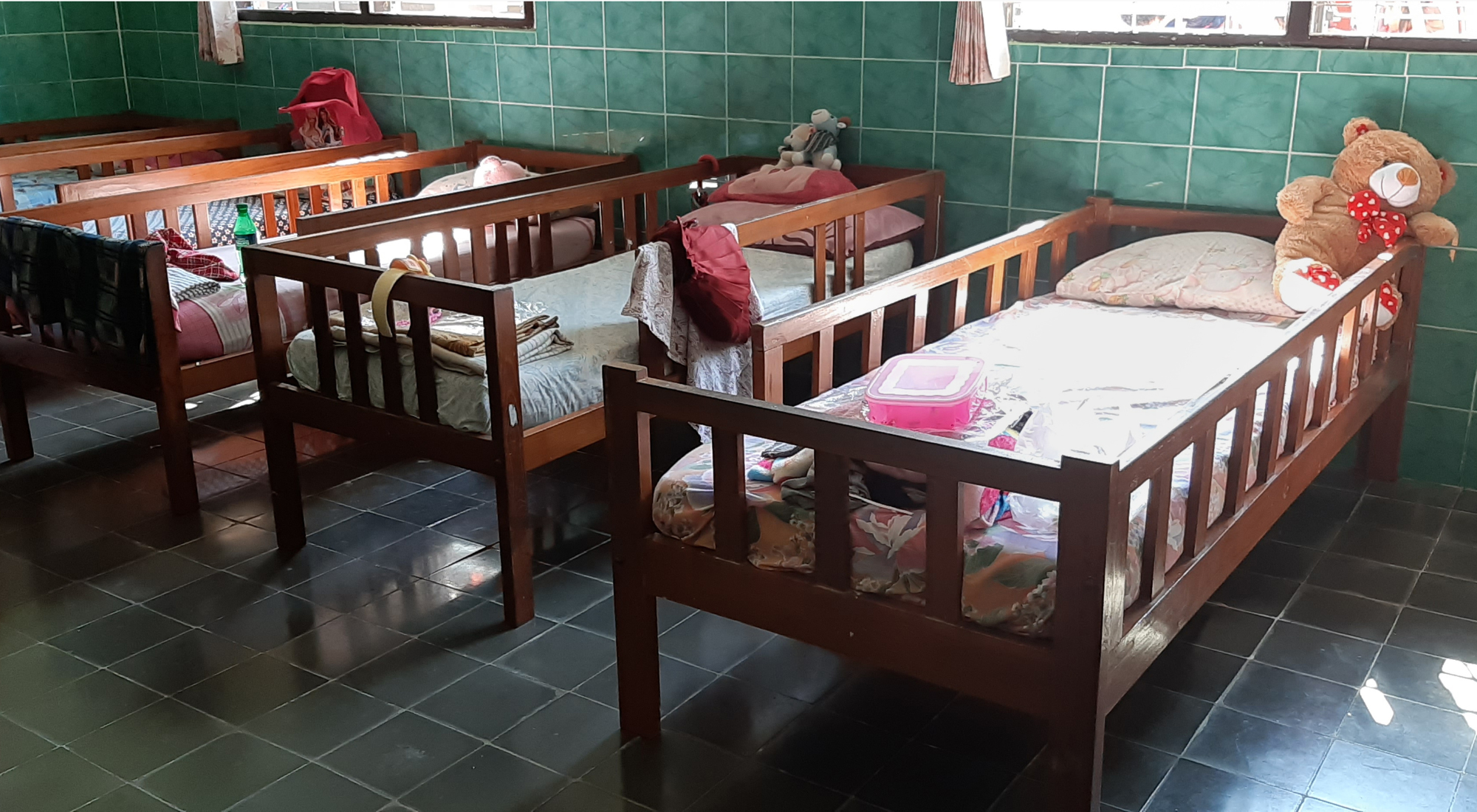 Wooden beds in an orphanage
