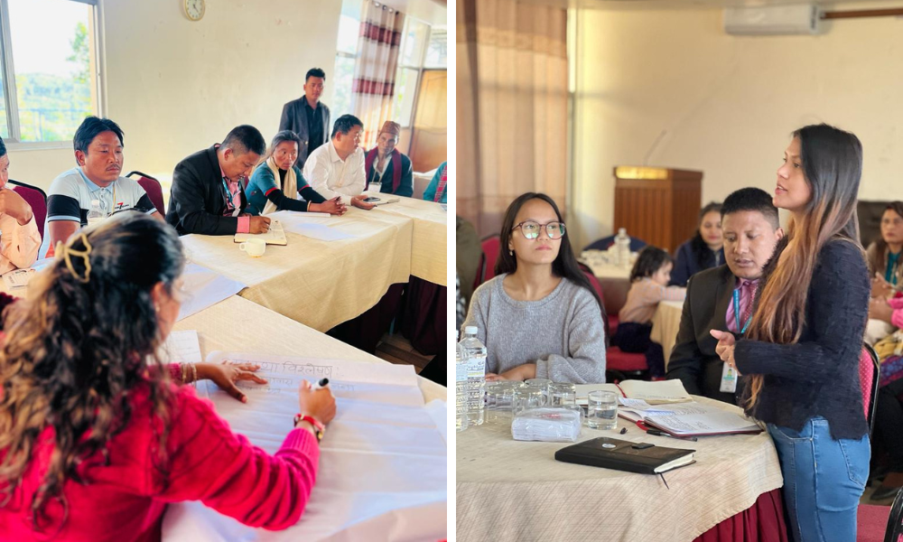 Two images of participats attending a foster care training in Nepal